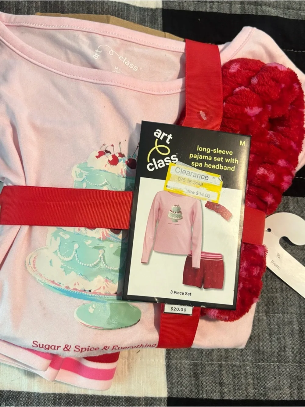 art class Kids Pink Long-Sleeve Pajama Set with Red Spa Headband - Pink size M